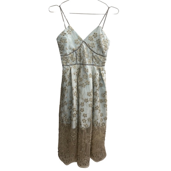 Self-Portrait Light Blue and Gold Midi Dress - Picture 5 of 12